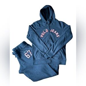 POLO WIDE LEG Y2K HOODIE AND SWEAT PANT SET RALPH LAUREN ZIP UP HOODIE AND PANTS